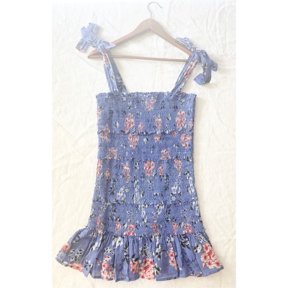 ASTR The Label Anais Floral Smocked Dress Tiered Blue - Picture 16 of 16